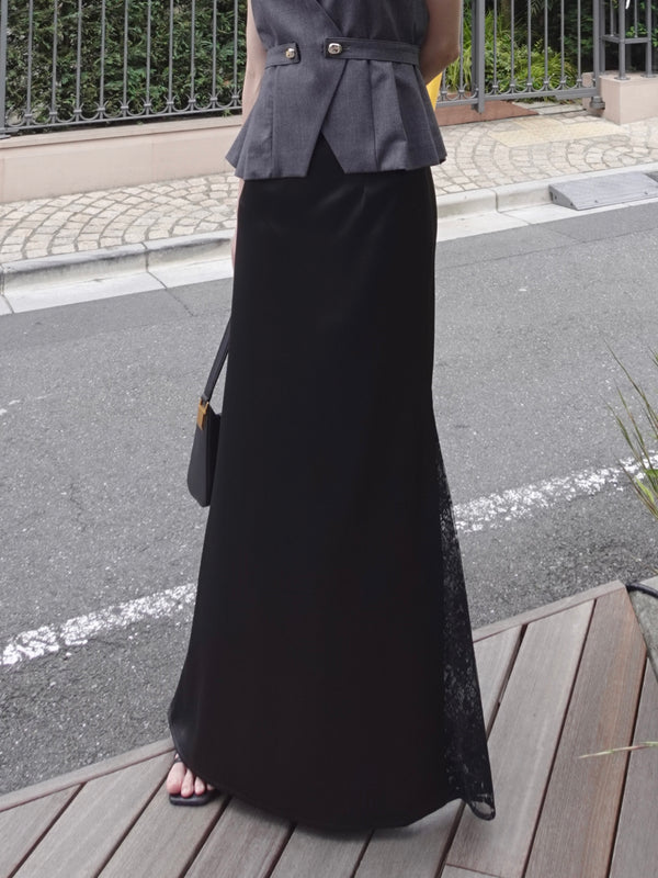 サイドレースサテンハイウエストマーメイドスカート