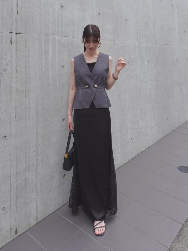 サイドレースサテンハイウエストマーメイドスカート