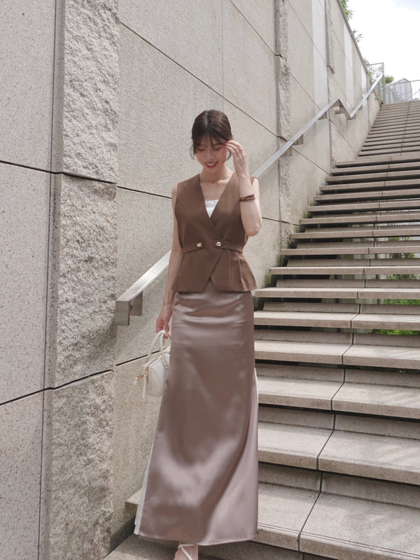 サイドレースサテンハイウエストマーメイドスカート